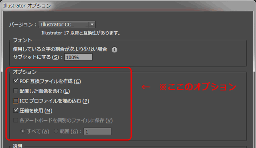 Illustratorの保存オプションの推奨設定