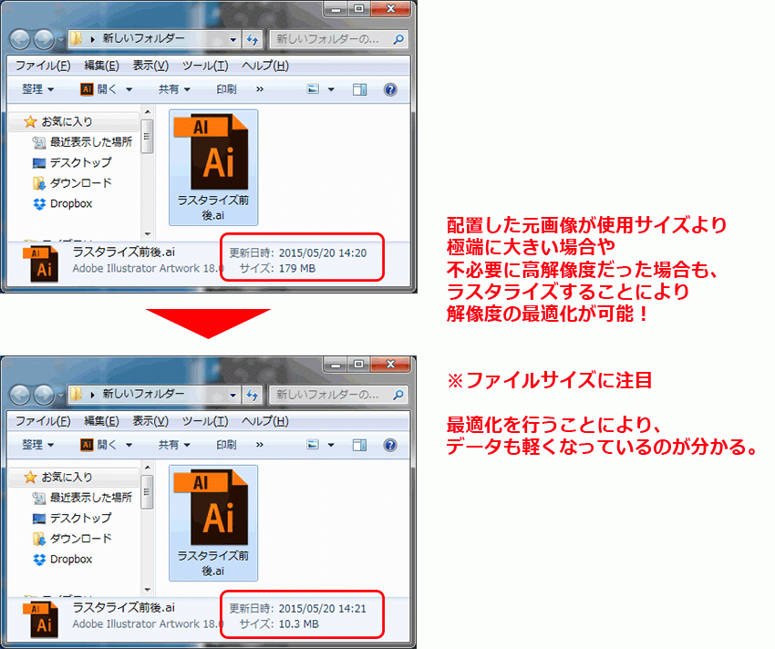 ラスタライズの前後でファイルサイズ（データ容量）が激減できるかも！？